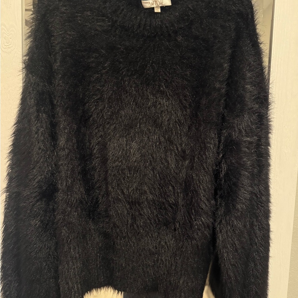 Wayf Black Fuzzy Crew Neck Sweater